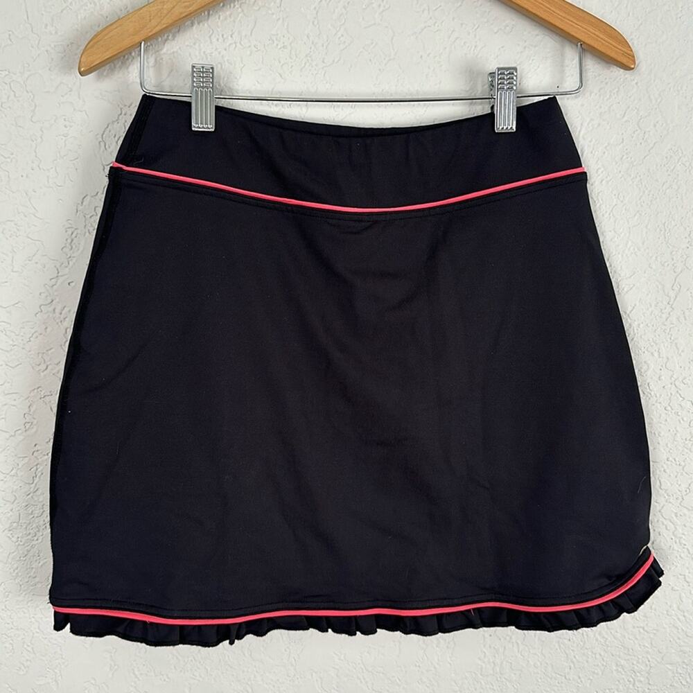 Lija Golf Skort Skirt Shorts Black Coral Piping Zipper Pocket Tennis Preppy XS